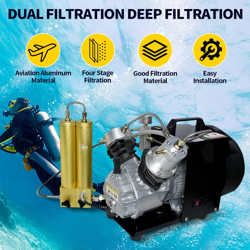 TUXING 30Mpa High Pressure Air Filter External Oil-Water Separator Two Stage Filtration for Air Compressor Air Pump Scuba Diving 286mm*100mm - Image 3